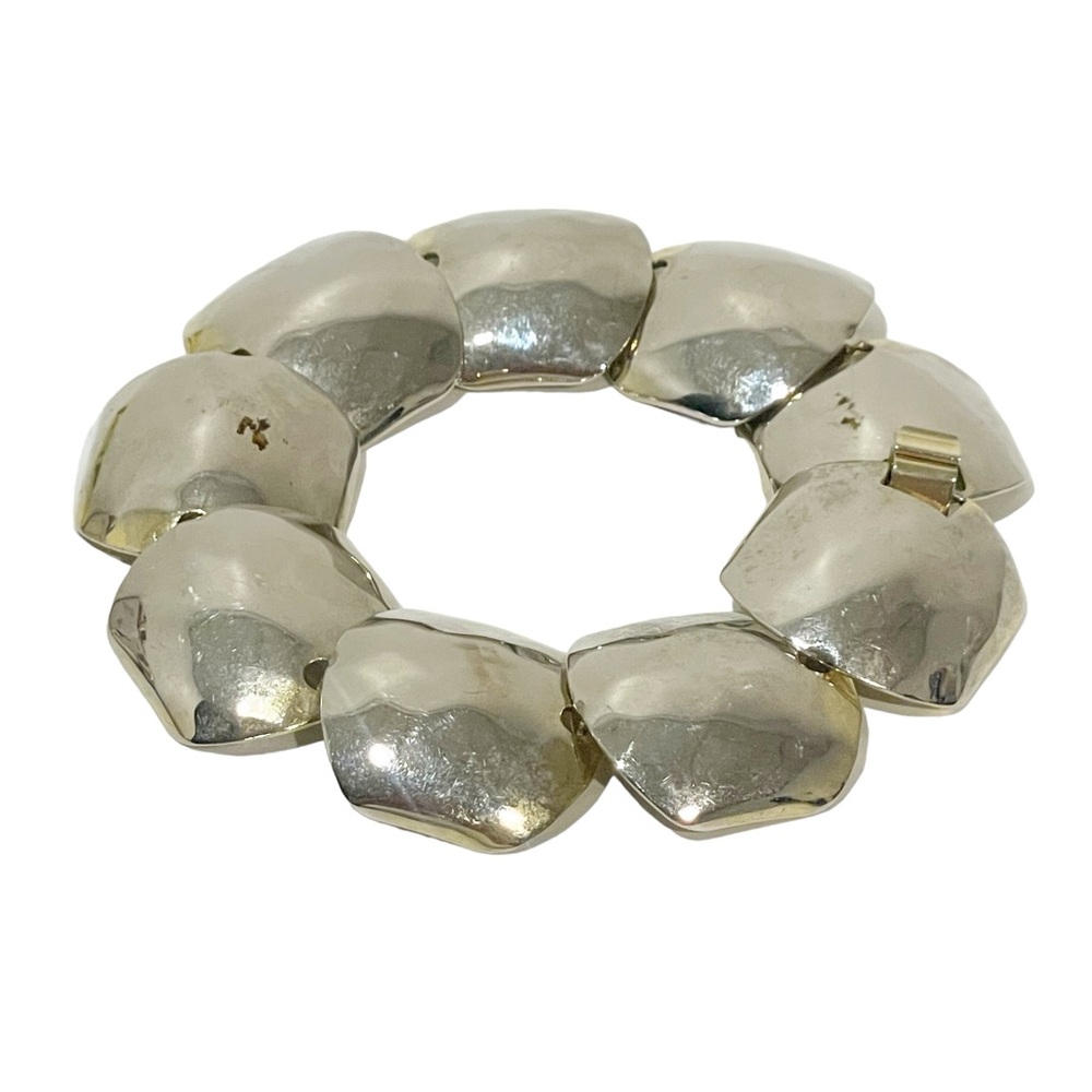 Vintage Silver Panel Hammered Square Link Panel Modernist Bracelet